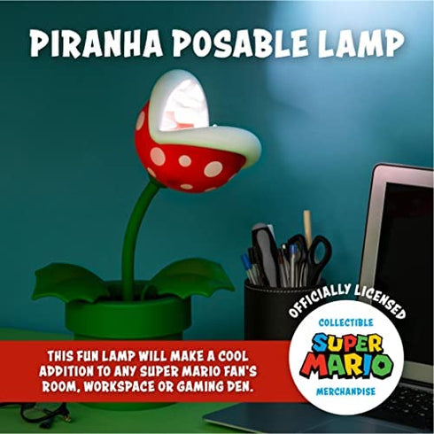 Paladone Piranha Plant Posable Lamp BDP | LED Light with Flexible Head for Nintendo Fans | Officially Licensed Super Mario | 33cm Tall USB Powered, Red, White and Green