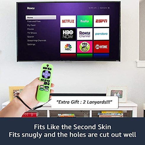 Roku Remote Cover,Roku TV Remote Cover Compatible with Roku Voice Remote,ROKU Player Remote Cover with Lanyard,Anti Slip Remote Cover for Glow in The Dark?Glow Green & Blue?