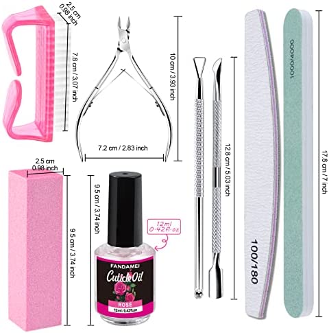 Nail Buffers and Files, FANDAMEI Manicure Tools Kit with 3PCS Nail File, 2PCS Nail Buffer, Rectangular Nail Buffer Block, Cuticle Nippers, Cuticle Pusher, Cuticle Peeler. Cuticle Oil and Nail Brush.