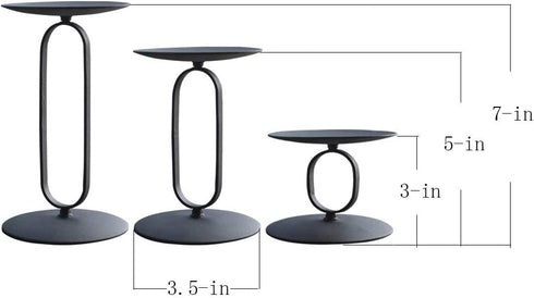 smtyle Christmas Black Candle Holders for Pillar LED Candles Set of 3 Candelabra with Iron-3.5" Diameter Ideal Round