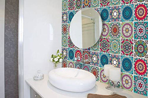 Mandala Decorative Tile Stickers Set 12 Units 6x6 inches. Peel & Stick Adhesive Tile Stickers. Home Decor. Staircase. Furniture Decor. Backsplash Tile Stickers.
