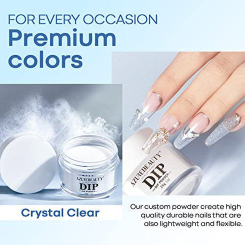 AZUREBEAUTY Clear Dip Powder Nail, Basic Transparent Nail Dipping Powder Crystal French Dip Nails Acrylic Nail Dip Art Starter Manicure Beginner DIY Salon Home Gift, No Need Lamp, 1 Oz/28g