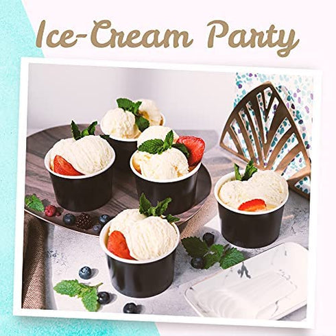 Paper Ice Cream Cups - 50-Count 9-Oz Disposable Dessert Bowls for Hot or Cold Food, 9-Ounce Party Supplies Treat Cups for Sundae, Frozen Yogurt, Soup, Black