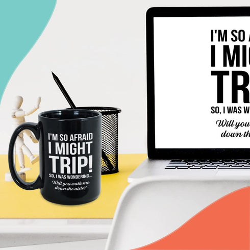 Proposal Coffee Mug 15 oz, Will You Walk Me Down The Aisle Wedding Proposal Gift For Dad Uncle Brother Step Father Grandpa Best Friend, Black