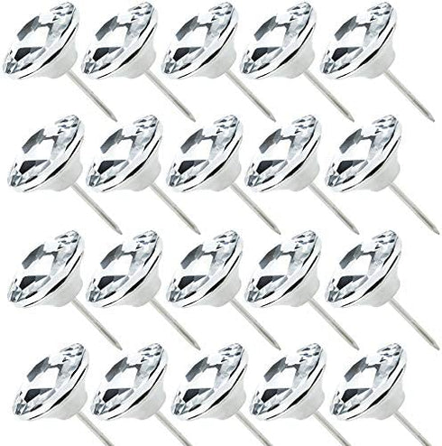 Kuqqi 25 Pcs 25mm Diamond Clear Crystal Upholstery Nails Sofa Headboard Nails Buttons Tack Furniture Tacks Wall Decor,Round Buttons with Metal Loop for DIY Decorative