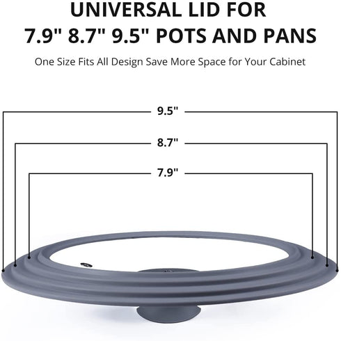 Universal Lid for Pots and Pans,Heat-Resistant Tempered Glass Frying Pan Lids One Size Fits All, Diameter Cookware Dishwasher Safe, Grey 3 In 1 Work Bakeware Silicone Pans Lids(7.9œ 8.7? 9.5œ, Grey)