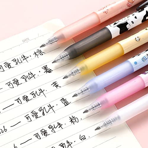 Jisomin Giant star Cute Milky Cow Pens, Retractable Gel Pens, Black Gel Ink Pens, 0.5mm, Bullet Point, Perfect for Office School Supplies Gifts for Boys Girls,Pack of 6pcs (Milky Cow)