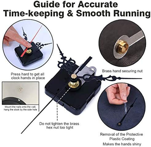 3 Pair Hands Quartz Motor Wall Clock Movements Mechanism Battery Operated DIY Repair Parts Replacement, 4/5 Inch Maximum Dial Thickness, 1-1/5 Inch Total Shaft Length