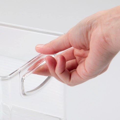mDesign Plastic Food Storage Organization Container Bin w/Handles, for Kitchen, Pantry, Cabinet, Fridge/Freezer, Countertop - Organizer for Refrigerator Snacks - Ligne Collection -Clear