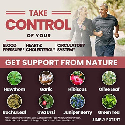 Blood Pressure Support Supplements - Healthy Heart, Cholesterol, Cardio, Hypertension, High BP - 13 Vitamins & Herbs - Folic Acid, Vitamins C B6 & B12, Hawthorn Olive Leaf Garlic Hibiscus, 90 Capsule