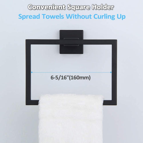 Towel Holder Matte Black, Angle Simple Stainless Steel Bathroom Hand Towel Rack, Square Towel Ring for Wall, 7.09-Inch