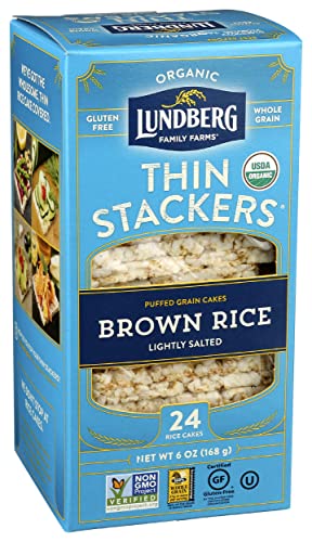 Lundberg Organic Thin Stackers, Brown Rice, Lightly Salted, 6 oz (Pack of 1), Thin Rice Cakes, Gluten-Free, Vegan, Healthy Snacks
