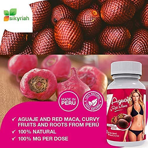 Sikyriah Curves Capsules for Women - Natural Supplement - 1000 mg per Serving - Butt and Breast Enhancement Pills - Aguaje and Red Maca Root from Peru - Pdf Guide - USDA Certified