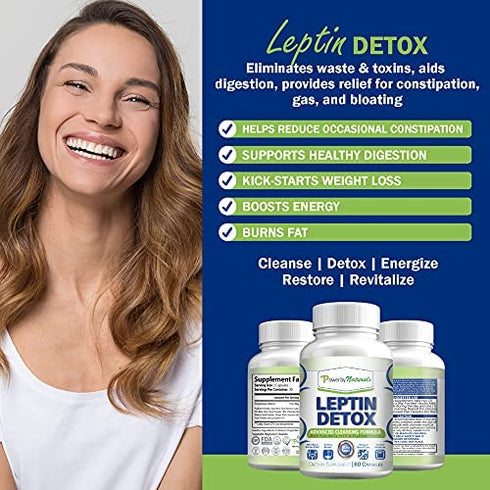 Power By Naturals Leptin Detox - Detox Cleanse Weight Loss and Belly Fat for Women & Men - Constipation Relief for Adults & Gut Cleanse (60) Acai Berry Cleanse Detox Pills