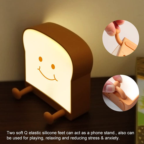 Cute Toast Night Light, Bread LED Night Lamp, Rechargeable, Timer and Dimmable, Portable Bedside Nightlight with Mobile Phone Stand, for Teens Girl Boy Children Kid College Student, Birthday Gift