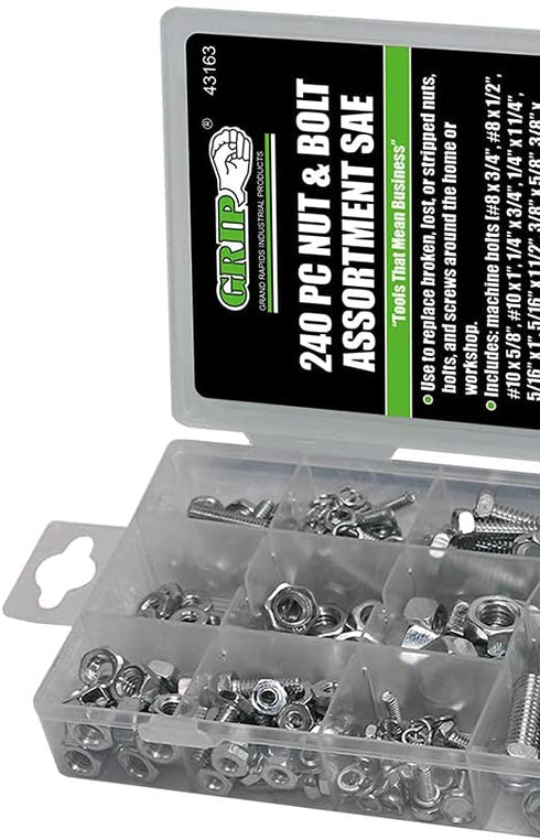 Grip 240 pc Nut & Bolt Assortment SAE