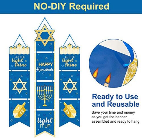 Happy Hanukkah Banner Chanukah Decorations Hanukkah Porch Hanging Welcome Sign for Home Holiday Party Outdoor Decor