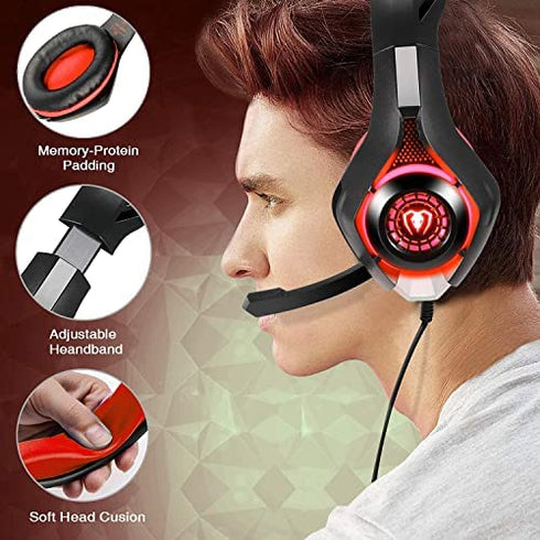 BlueFire 3.5mm PS4 Gaming Headset Headphone with Microphone and LED Light Compatible with Playstation 4, PS5, Xbox one, PC (Red)