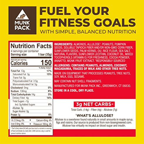 Munk Pack Keto Nut & Seed Bar | Caramel Sea Salt | 4 Bars | Low Carb Keto Snack | Plant Based and Gluten Free Treat | No Added Sugar | Keto Food | Keto Candy Bar | <1g Sugar, 3g Net Carbs,1.23 Ounce (Pack of 4)