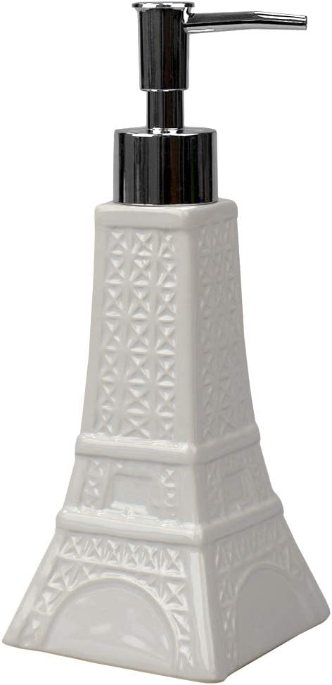 Home Basics, White Le Bain Paris Eiffel Tower 4 Piece Designer Ceramic Bath Accessory Set | Toothbrush Holder, Dispenser, Soap Dish, 1 Tumbler