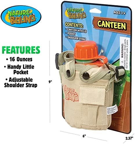 Nature Bound Water Hydration Canteen for Little Kids with Handy Pocket, Adjustable Strap, Snap On Canvas Cover, 16 Ounce Capacity, and Screw-On Lid (for Little Boys and Girls Age 3 and Up)