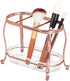 mDesign Decorative Makeup Brush Storage Organizer Tray Stand for Bathroom Vanity Counter Tops, Dressing Tables, Cosmetic Stations - 3 Sections with Removable Bottom Tray - Rose Gold/Clear