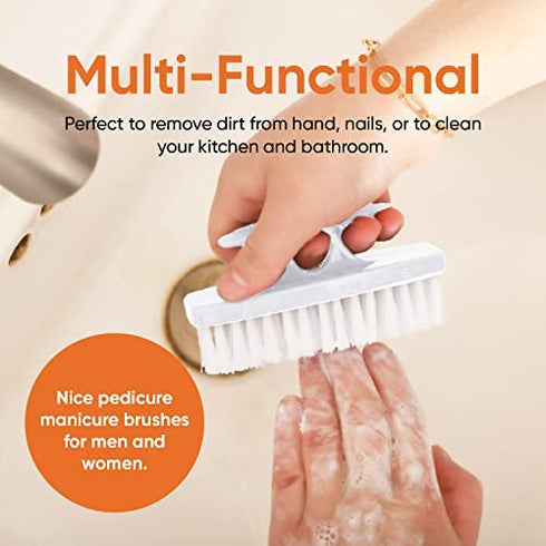 Superio Nail Brush Set (3 Pack) Cleaner with Handle - Durable Brush Scrubber to Clean Toes, Fingernails, Hand Scrubber All Surface Cleaning, Heavy Duty Scrub Brush Stiff Bristles, Easy to Hold (White)