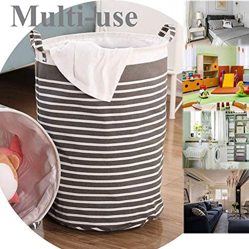 WEHUSE Waterproof Fabric Laundry Hamper Collapsible, 22 Inch Tall Grey Thickened Canvas Dirty Clothes Hampers for Bedroom, Kids Room Storage