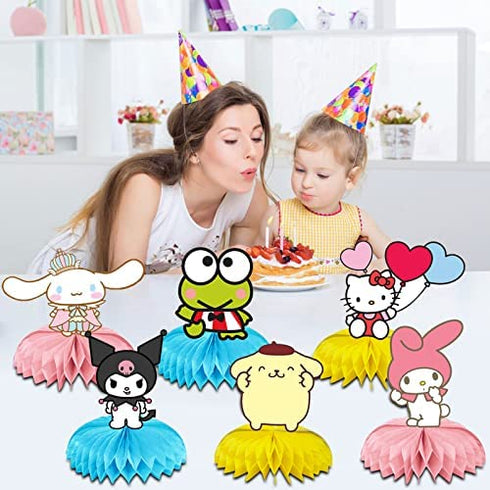 6Pcs Kitty, Kuromi, Keroppi Birthday Party Supplies, Kawaii Sanrio Theme Party Centerpieces, 3D Double Side Table Toppers, Cake Toppers, My Melody Birthday Decorations for Girls and Boys Baby Show