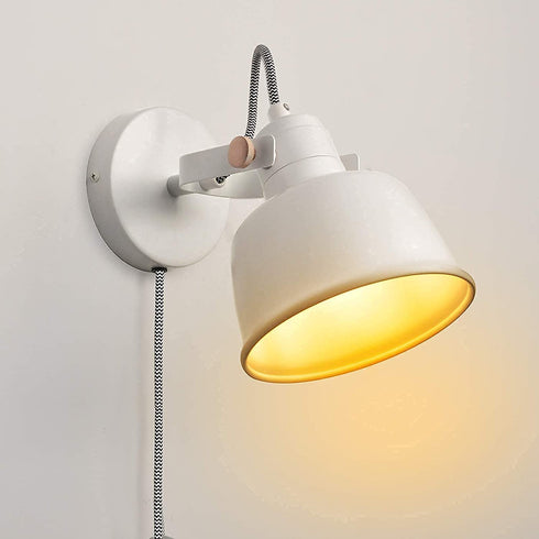 Modern Mini White Plug in Cord Reading Wall Lamp with Switch - Rotating Adjustable Spotlight Wall Sconces Fixture - Indoor Night Light for Bedroom Child Headboard Living Room Decoration(7W 3000K)