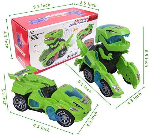 HUWAIREN Toys for 3-6 Year Old Boys Transforming Car Toys with LED Light and Music Dinosaur Toy Birthday Gifts for 4 5 6 7 Year Old Boy (Green)