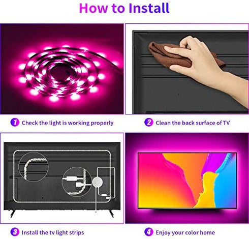 Hiromeco Bluetooth TV LED Backlight, Sync to Music and 16 Million Color Changing Lighting with APP Control, 18FT USB Strip Lights Kit for 70-82 Inch TV, Mirror, PC. USB Powered.