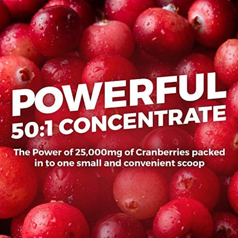 USDA Organic Cranberry Concentrate (50:1) Powder - 500mg is Equivalent to 25,000mg of Fresh Cranberries - for Kidney Cleanse & UTI Support Vitamins - Women - Supplement - 100 Servings - No Pills
