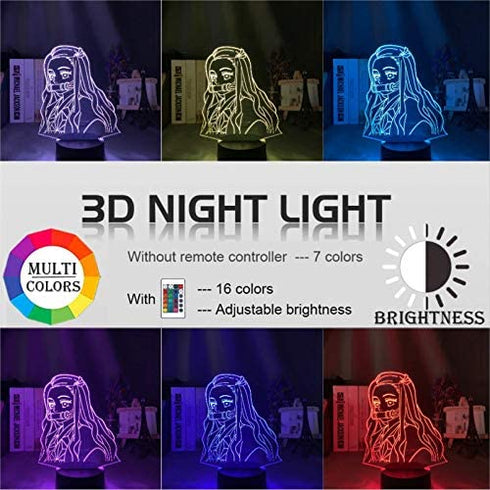 3D Anime Lamp,kimetsu No Yaiba Nezuko Kamado Figure Led Night Light for Bedroom Decor Nightlight Kids Child Table 3D Lamp Demon Slayer Gift?You Need to Remove The Double-Sided Protective Film?
