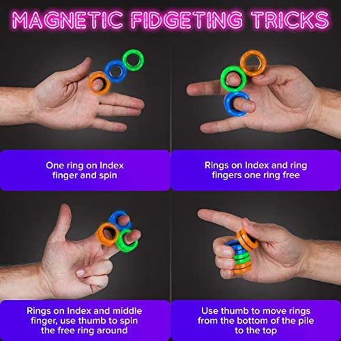 SCRATCHIEZ Magnetic Rings Fidget Toys for Adults and Children Kids | Glow in The Dark ADHD Fidget Rings | Best Magnet Toys – Finger Fidget Toys for Adults with Anxiety | Carrying Box for Work (6 Pack)