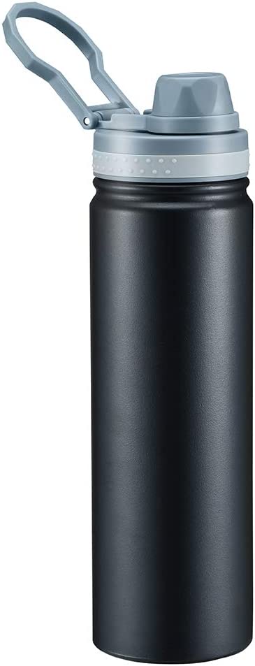 Stainless Steel Vacuum Insulated Water Bottle,Wide Mouth Metal Water Bottle,Black Double Wall with Leak Proof Spout Lid, BPA Free,25oz