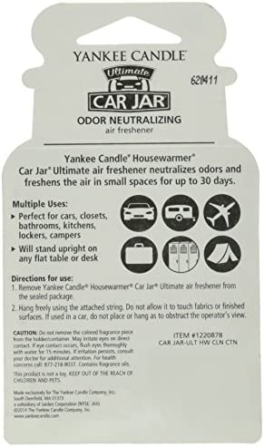 Yankee Candle Car Air Fresheners, Hanging Car Jar® Ultimate Clean Cotton® Scented, Neutralizes Odors Up To 30 Days