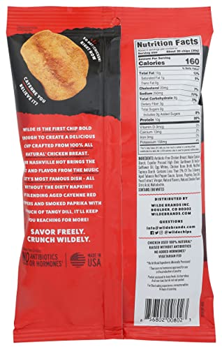 Nashville Hot Chicken Chips by Wilde Chips, Thin and Crispy, High Protein, Keto, Made with Real Chicken 2.25oz Bag