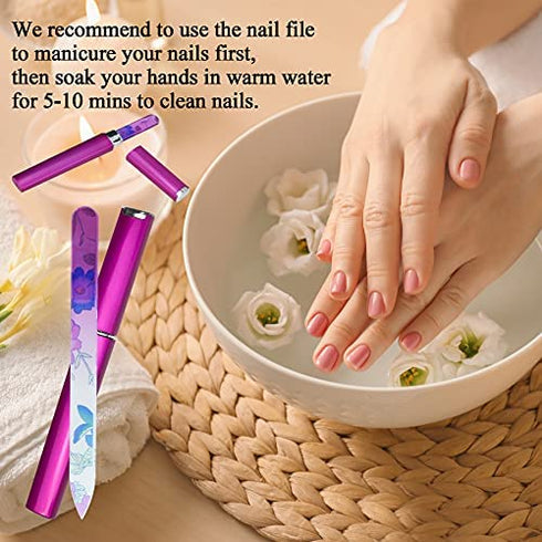 3 Pack Glass Nail File, EAONE Crystal Nail Files with Case Gradient Colorful Printed, Two Sided Etched Filing Surface Finger Nail Files, Professional Manicure Nail Care Czech Glass File