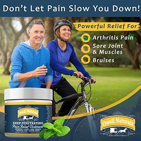 OWELL NATURALS Pain Relief Cream 1oz, Maximum Strength Deep Penetrating Relieving Ointment for Aches, Neuropathy, Arthritis, Joint, Muscle, Back, Knee, Feet, Hand, Ankle, Restless Legs, Shoulder