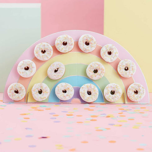 Ginger Ray Rainbow Kids Party Donut/Doughnut Wall Alternative Birthday Cake Stand Hold 14, One Size