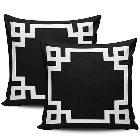 LEKAIHUAI Home Decoration Throw Pillow Covers Greek Key Border Black and White Pillowcases Square Two Sides Print 22x22 Inches Set of 2
