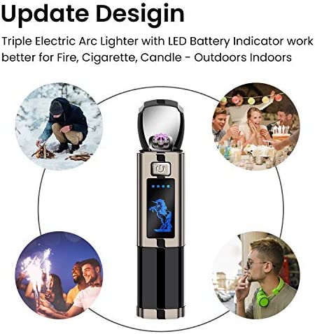 Triple Arc Lighter Plasma Lighter Windproof Lighter Rechargeable Electric Lighter Rechargeable USB Survival Lighter with LED Battery Indicator for Fire Outdoors Adventure Camping Hiking
