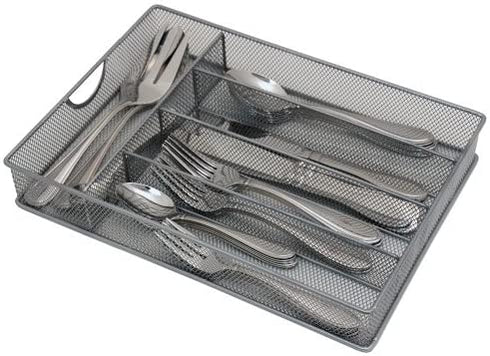 Yesker 5 Compartment Mesh Small Cutlery Tray with Foam Feet - Kitchen Organization/Silverware Storage Kitchen Utensil Flatware Tray