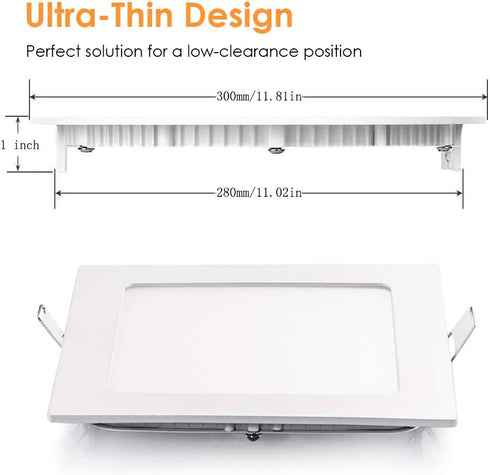SAYHON 11 inch Ultra-Thin Square Recessed Lighting with Junction Box,24W 6000K Daylight,Non-Dimmable Low Profile Ceiling Light Kit Downlight for Office/Commercial Lighting/Kitchen/Hallway/Home