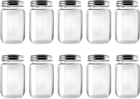 novelinks 16 Ounce Clear Plastic Jars Containers With Screw On Lids - Refillable Round Empty Plastic Slime Storage Containers for Kitchen & Household Storage - BPA Free (10 Pack)