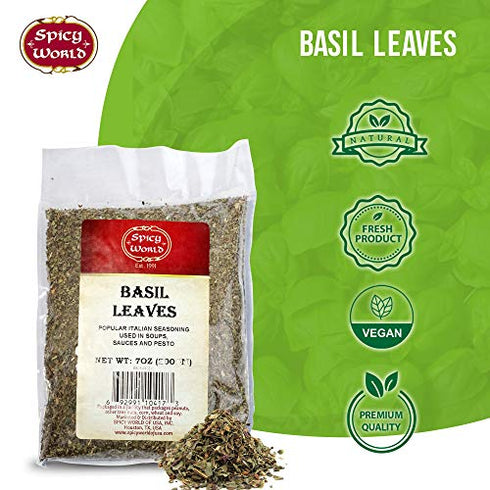 Dried Basil Leaves 7oz (200g) - Natural, Non-GMO, Vegan, Ayurveda Herb - by Spicy World