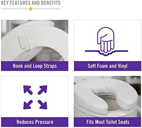 DMI Raised Toilet Seat, Toilet Seat Riser, FSA and HSA Eligible Seat Cushion And Toilet Seat Cover To Add Extra Padding To The Toilet Seat While Relieving Pressure, 4 Inch Pad, White