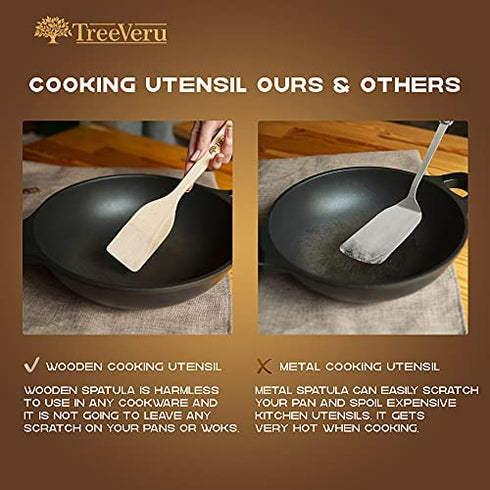 TREEVERU Natural Wooden Spatula for Cooking Nonstick Wooden Turner Flat Wooden Spatula for Pan and Wok Organic Wood Spatula for Kitchen Wood Cooking Tool for Everyday Use (14.1 x 2.8 Inches)