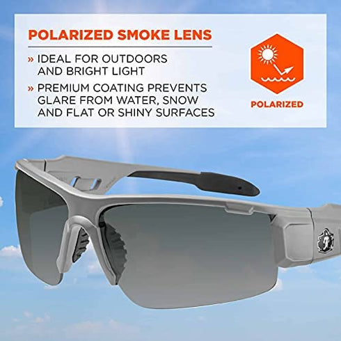 Ergodyne Skullerz Dagr Polarized Safety Sunglasses- Matte Gray Frame, Smoke Lens
